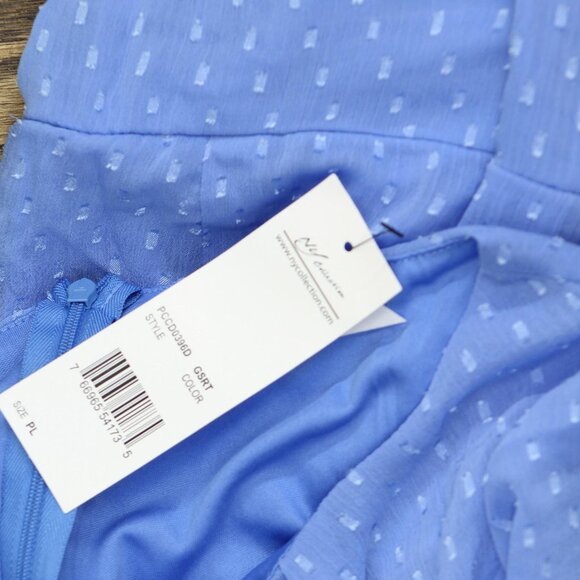 NWT Ny Collection Womens Petite Short Sleeve Belted Swiss Dot Dress Sky Blue PL - Picture 4 of 5